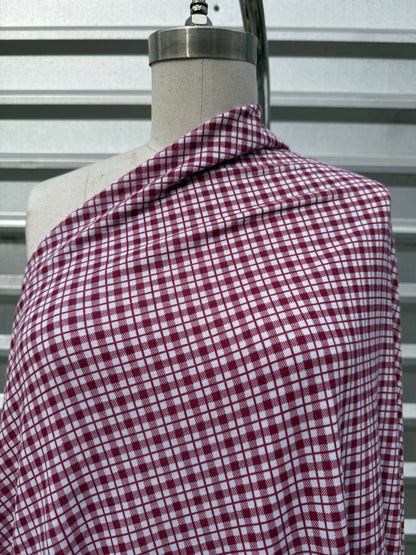 Burgundy Red White Plaid Print Cotton Spandex Jersey Knit "Pick a Berry"