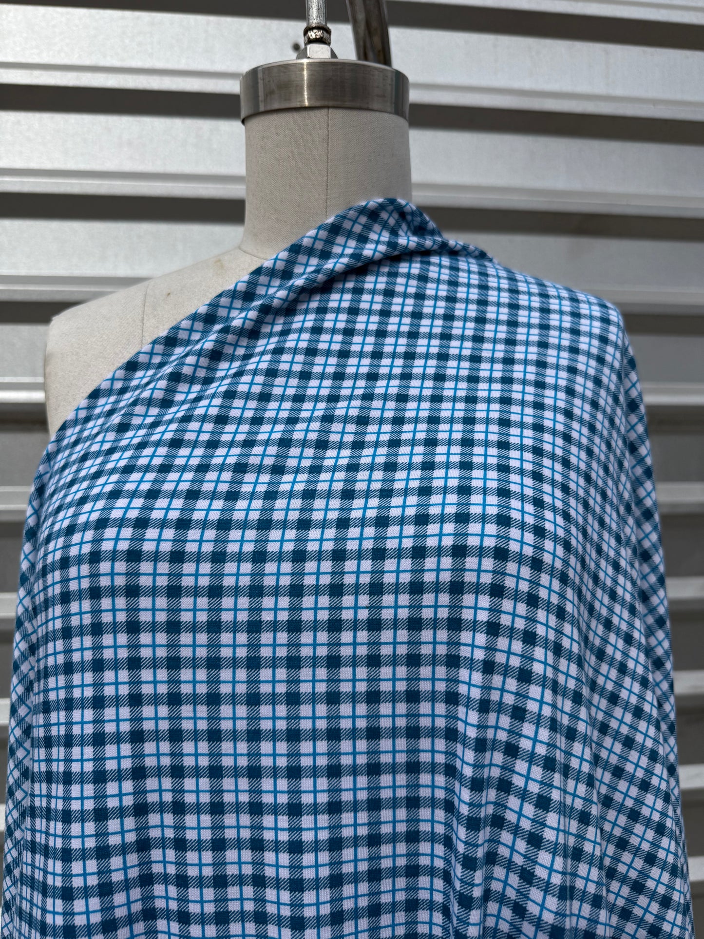 Blue White Plaid Print Cotton Spandex Jersey Knit "Pick a Blueberry"