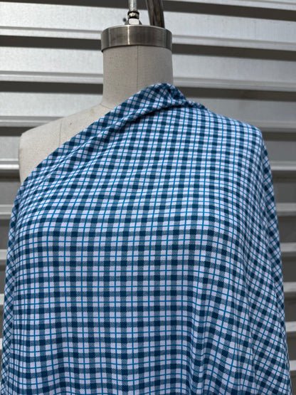 Blue White Plaid Print Cotton Spandex Jersey Knit "Pick a Blueberry"