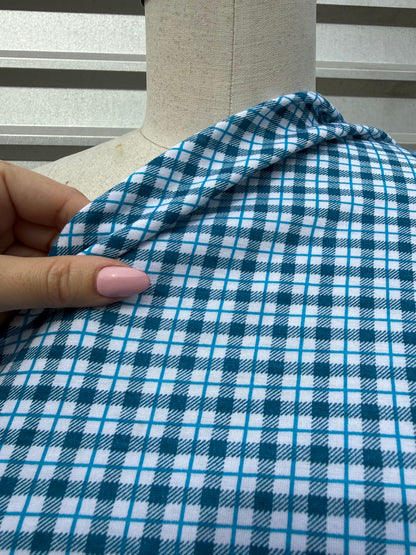 Blue White Plaid Print Cotton Spandex Jersey Knit "Pick a Blueberry"