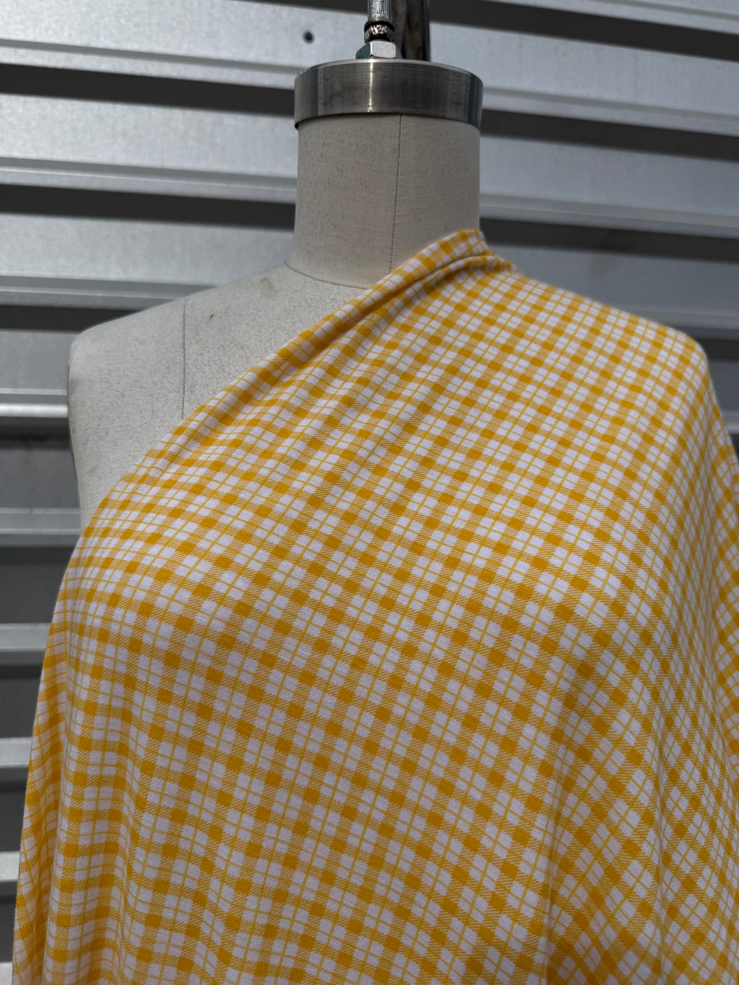 Yellow White Plaid Print Cotton Spandex Jersey Knit "Pick a Lemon"