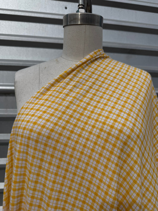Yellow White Plaid Print Cotton Spandex Jersey Knit "Pick a Lemon"