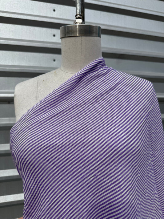 Purple White Vertical Stripe Rayon Crepe Woven "Grape-mint Stripe"