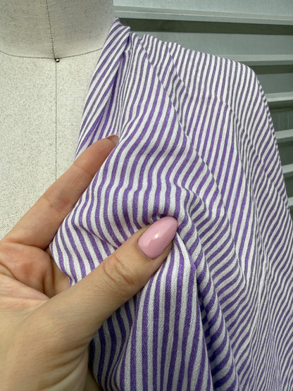 Purple White Vertical Stripe Rayon Crepe Woven "Grape-mint Stripe"