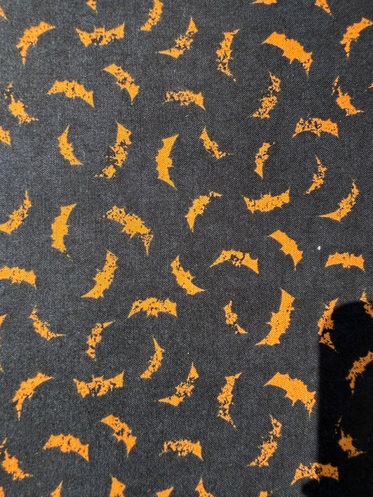 Black Orange Bat Halloween Print Quilt Cotton "Freakin' Bats"