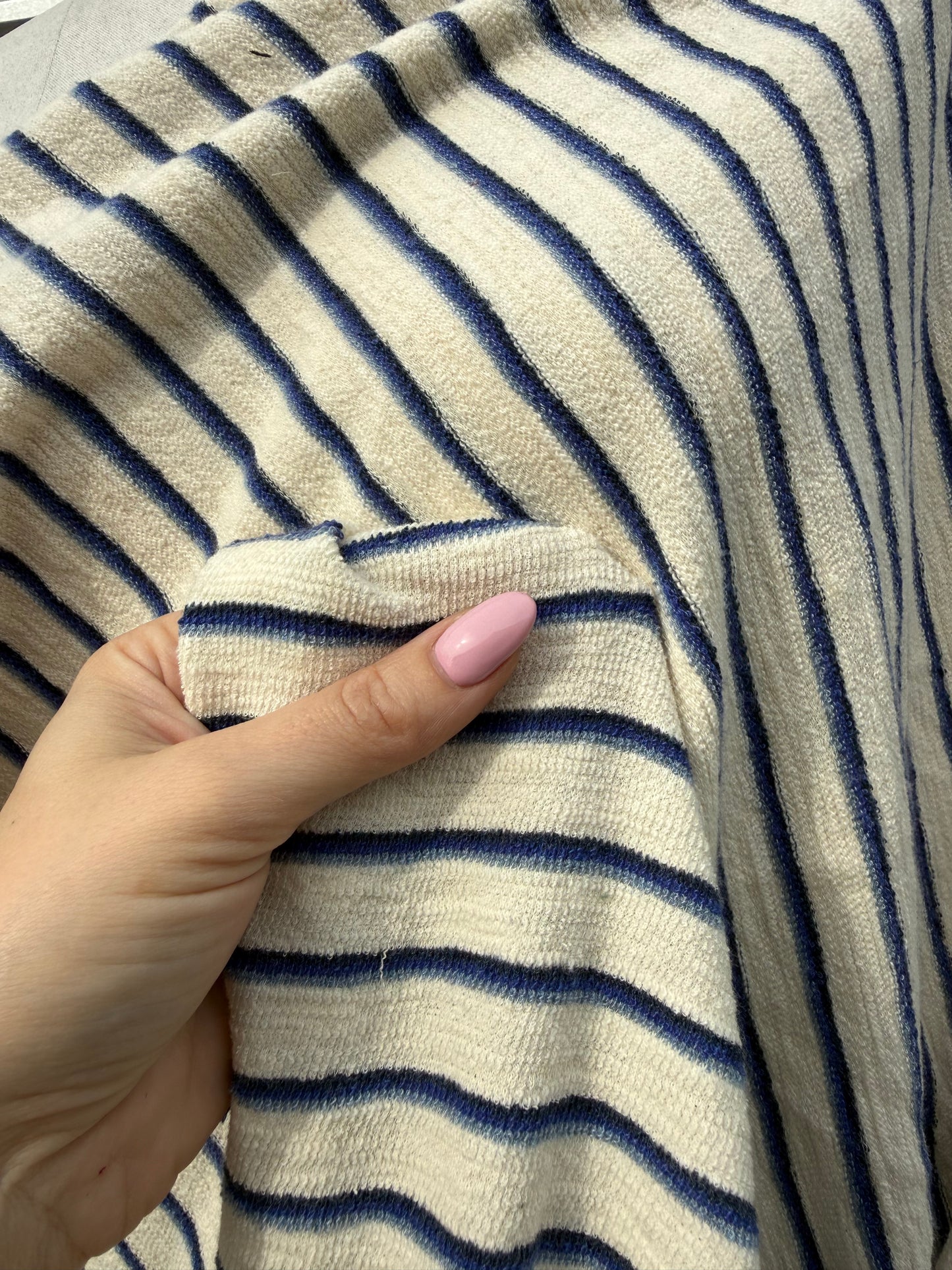 Cream Navy Stripe Reversible French Terry Knit "Piper"