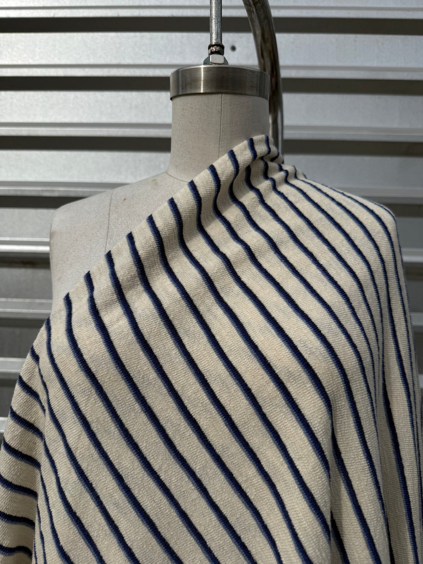 Cream Navy Stripe Reversible French Terry Knit "Piper"