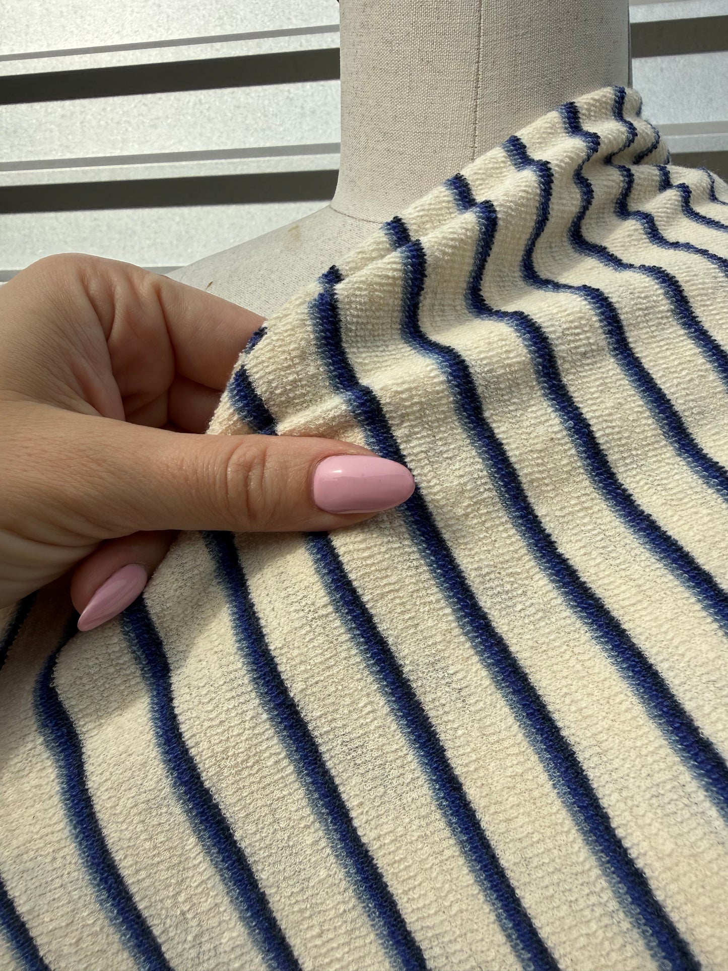 Cream Navy Stripe Reversible French Terry Knit "Piper"