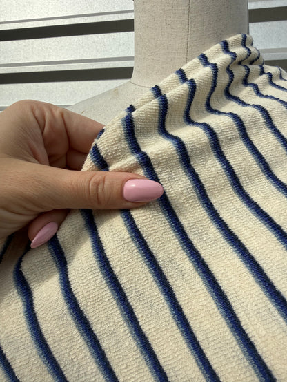 Cream Navy Stripe Reversible French Terry Knit "Piper"