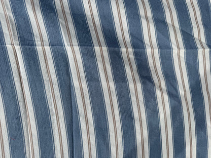 Blue White Tan Stripe Print Rayon Crepe Woven "Costal Rae"