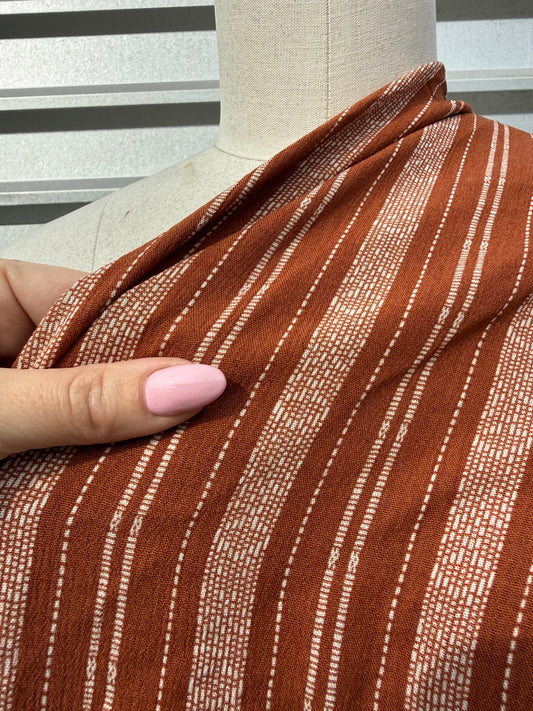 Rust Orange White Stripe Print Rayon Crepe Woven "Sienna"