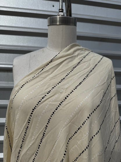 Cream Black White Dot Stripe Print Rayon Crepe Woven "Laze"