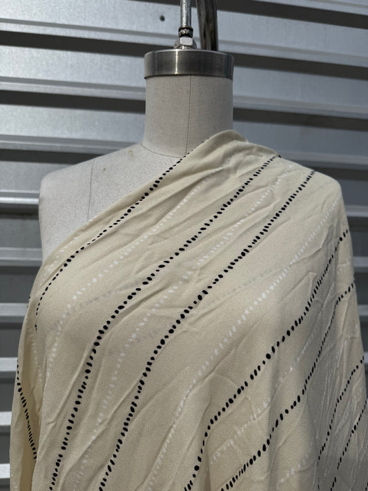 Cream Black White Dot Stripe Print Rayon Crepe Woven "Laze"