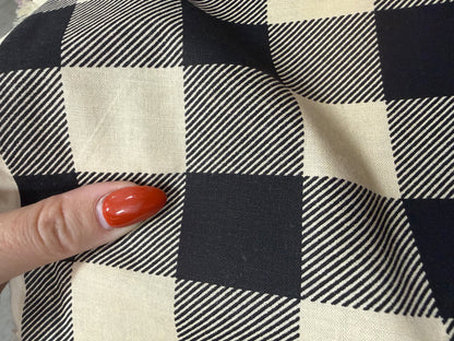 Cream Black Gingham Plaid Print Quilt Cotton "Sugar Frosting"