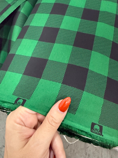 Green Black Gingham Plaid Print Quilt Cotton "Winter Mint"