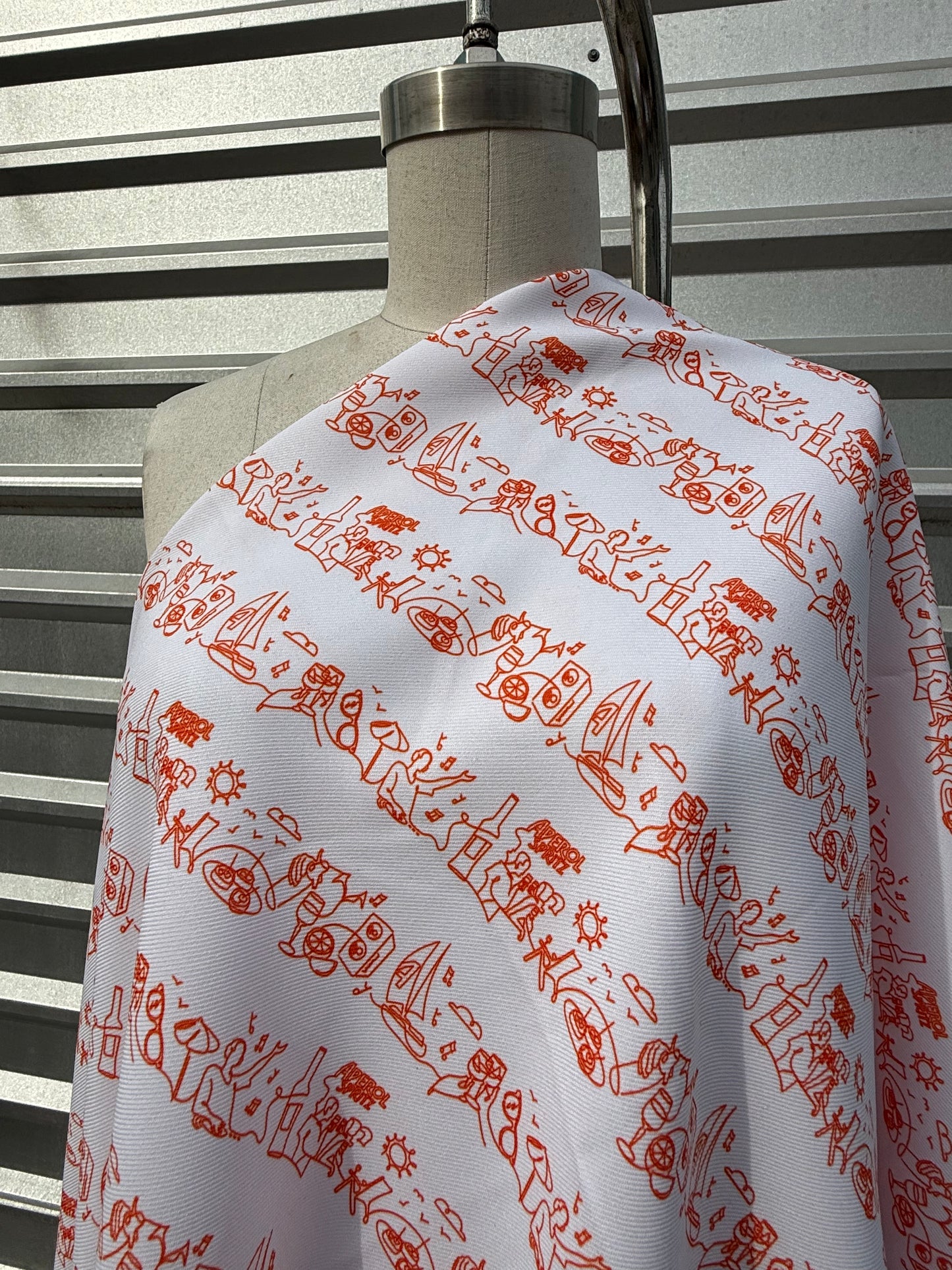 White Orange Spritz Stripe Print Polyester Twill Woven “Spritz Time"