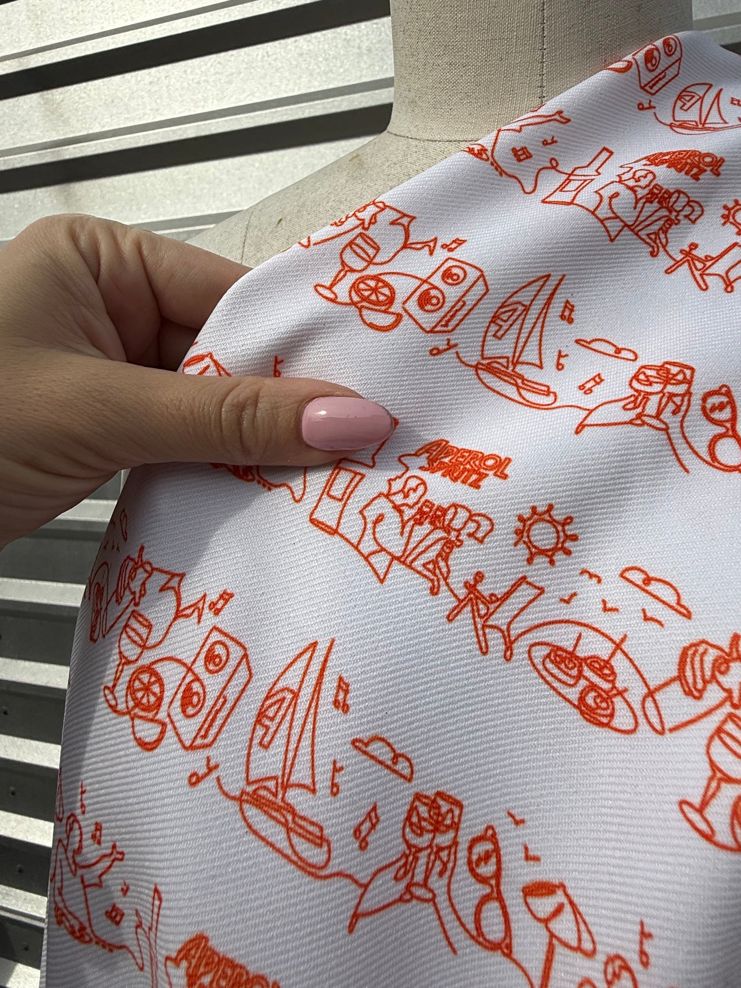 White Orange Spritz Stripe Print Polyester Twill Woven “Spritz Time"
