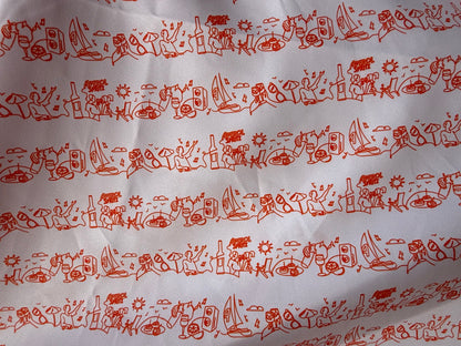 White Orange Spritz Stripe Print Polyester Twill Woven “Spritz Time"