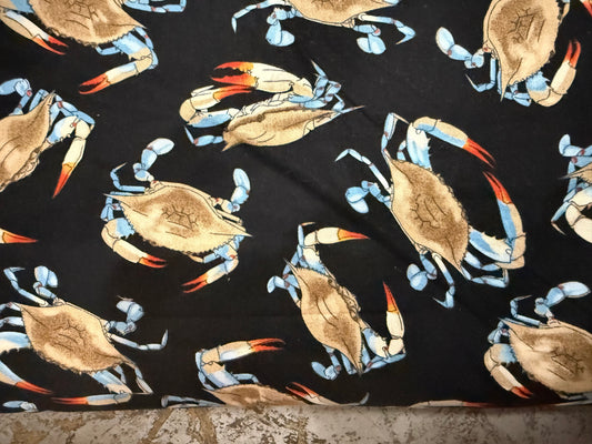 Black Blue Orange Crab Print Quilt Cotton "Holy Crab"