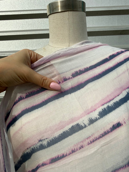 White Purple Blue Vertical Stripe  Sheer Cotton Voile " Maui Dawn"