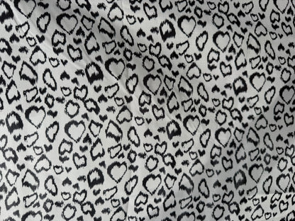 White Black Leopard Heart Print Rayon Challis Woven "Love Spots"