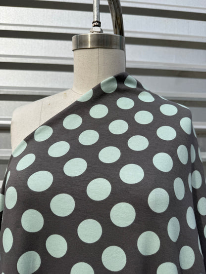 Grey Mint Green Polka Dot Print Cotton Spandex Jersey Knit "Dottie Mint"