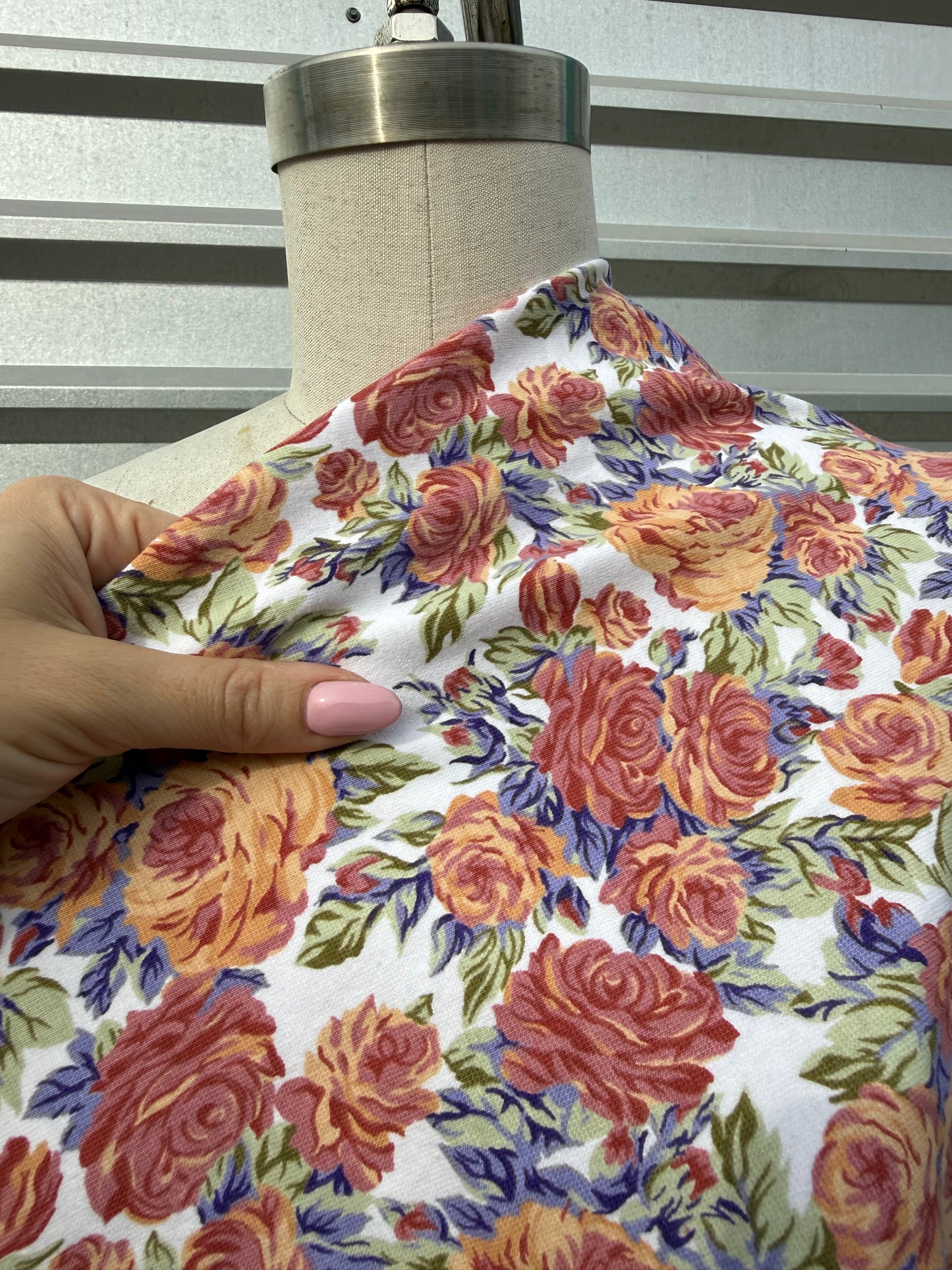 White Yellow Purple Floral Vintage 90's Print Cotton Spandex Jersey Knit "Baby Doll Buds"