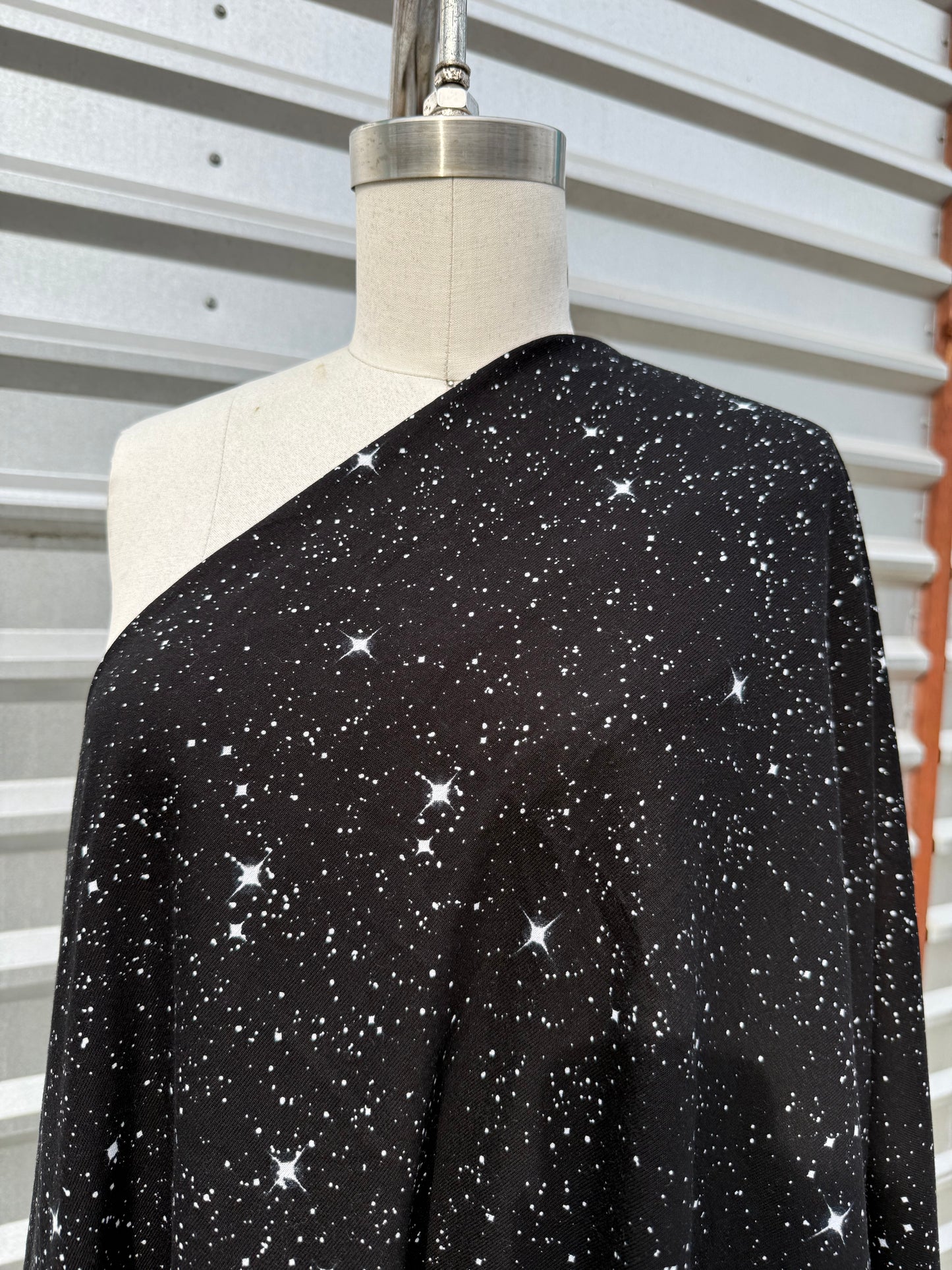 Black White Star Space Print Cotton Jersey Knit "In The Stars"