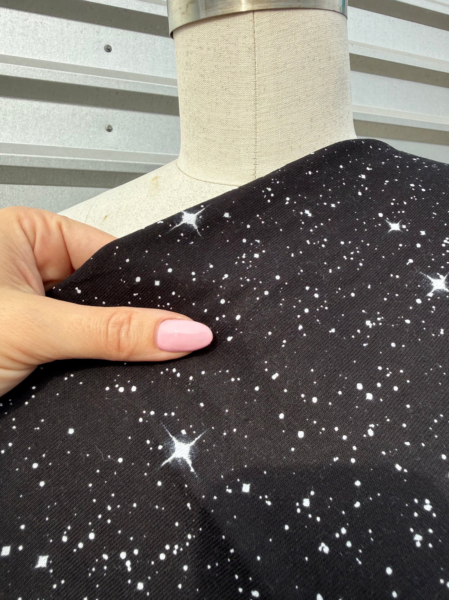 Black White Star Space Print Cotton Jersey Knit "In The Stars"