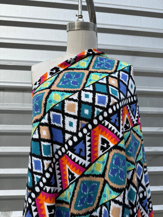 Multi Color Pink Green Black Geometric Print Cotton Spandex Jersey Knit "Feeling Beachy"