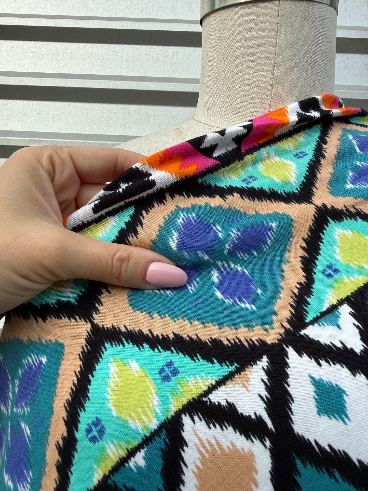 Multi Color Pink Green Black Geometric Print Cotton Spandex Jersey Knit "Feeling Beachy"