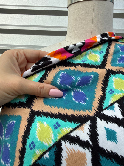 Multi Color Pink Green Black Geometric Print Cotton Spandex Jersey Knit "Feeling Beachy"