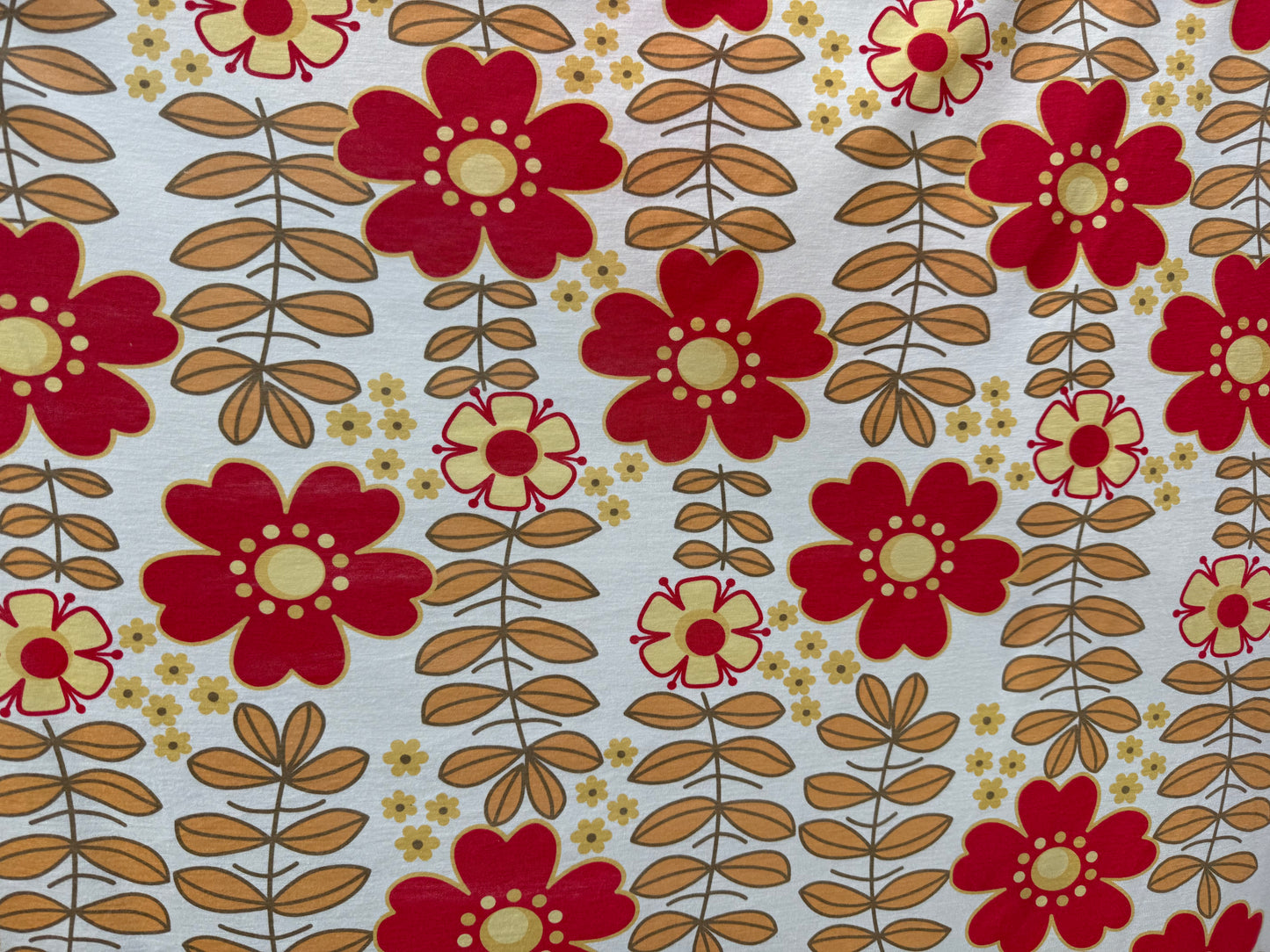 White Red Orange Large Retro Floral Daisy Print Cotton Jersey Knit "Silly Daisy"