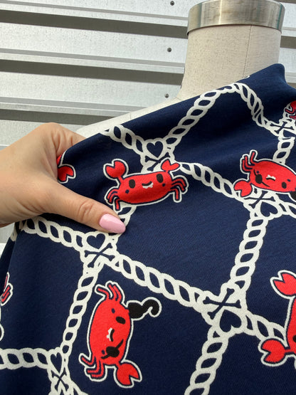 Navy Blue Red Crap Rope Designer Print Cotton Modal Spandex Jersey Knit "Crabby Pirate"