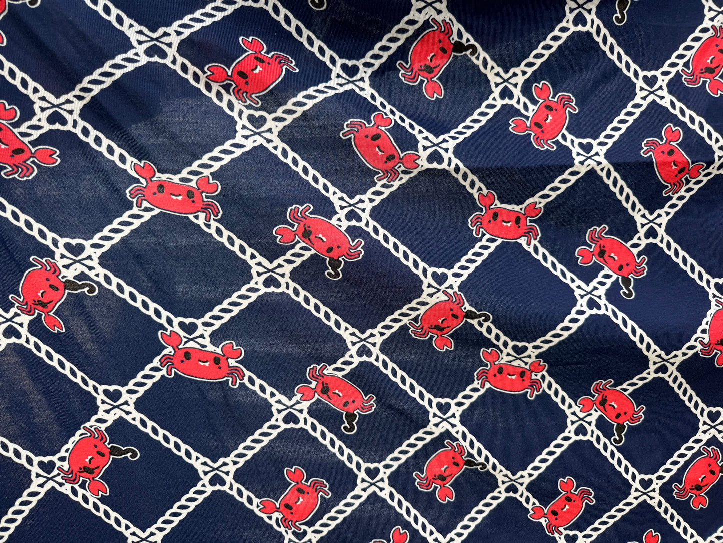 Navy Blue Red Crap Rope Designer Print Cotton Modal Spandex Jersey Knit "Crabby Pirate"
