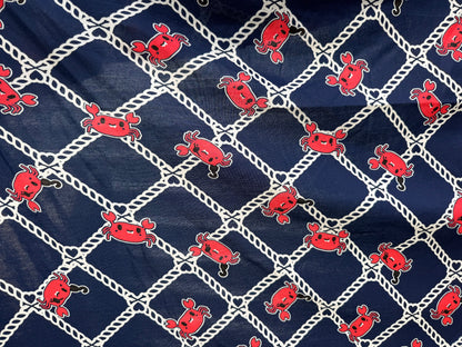 Navy Blue Red Crap Rope Designer Print Cotton Modal Spandex Jersey Knit "Crabby Pirate"