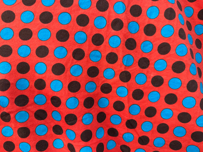 Red Brown Blue Polka Dot Print Cotton Spandex Jersey Knit "Dottie Dance"
