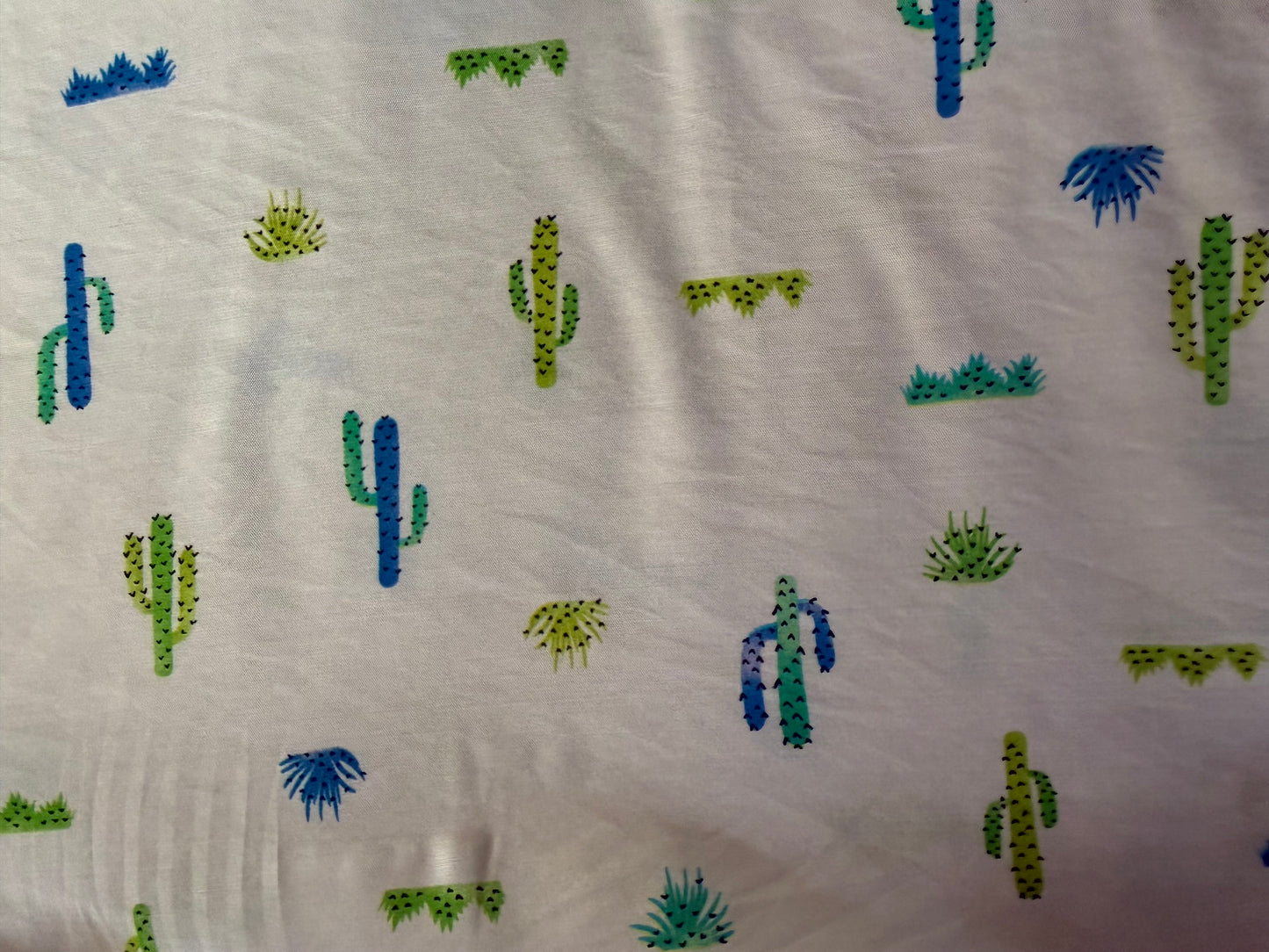 White Green Cactus Desert Print Rayon Challis Woven "Scottsdale Bound"