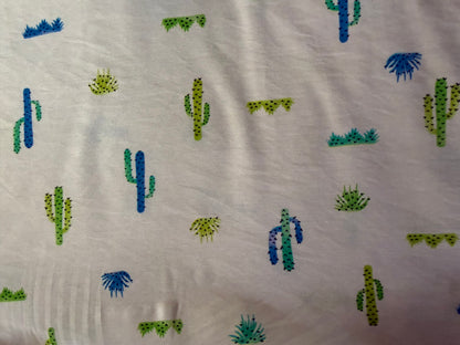White Green Cactus Desert Print Rayon Challis Woven "Scottsdale Bound"