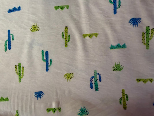 White Green Cactus Desert Print Rayon Challis Woven "Scottsdale Bound"