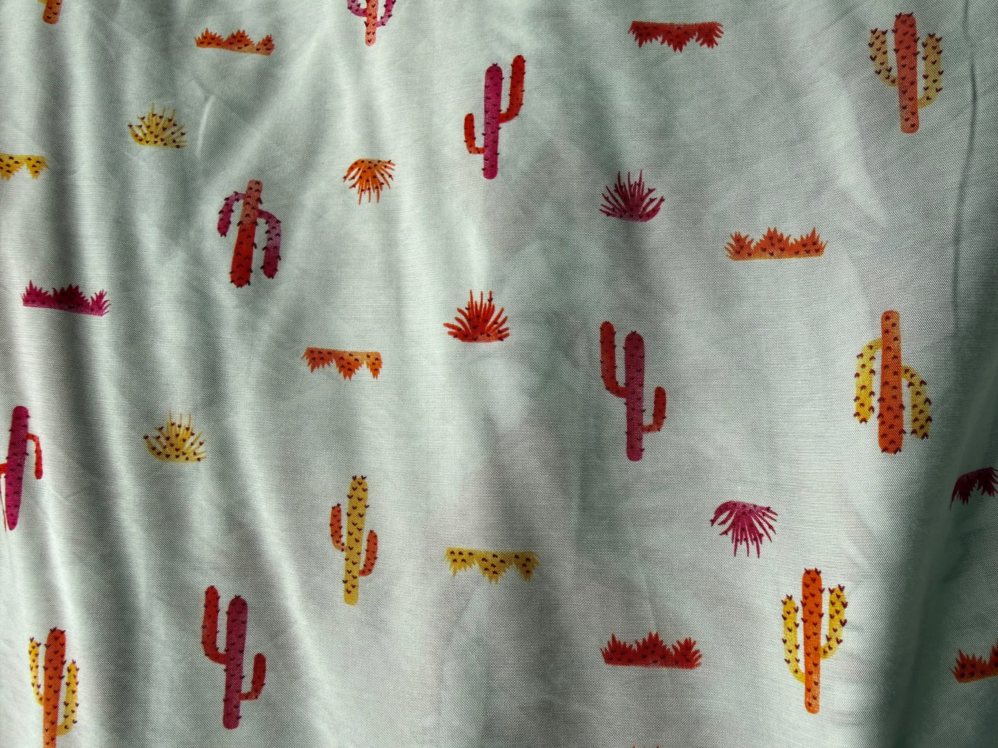 White Pink Cactus Desert Print Rayon Challis Woven "Tucson Sunset"