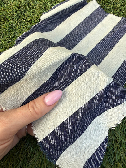 1 Inch White Blue Stripe Medium Blue Twill Denim "Hickory"