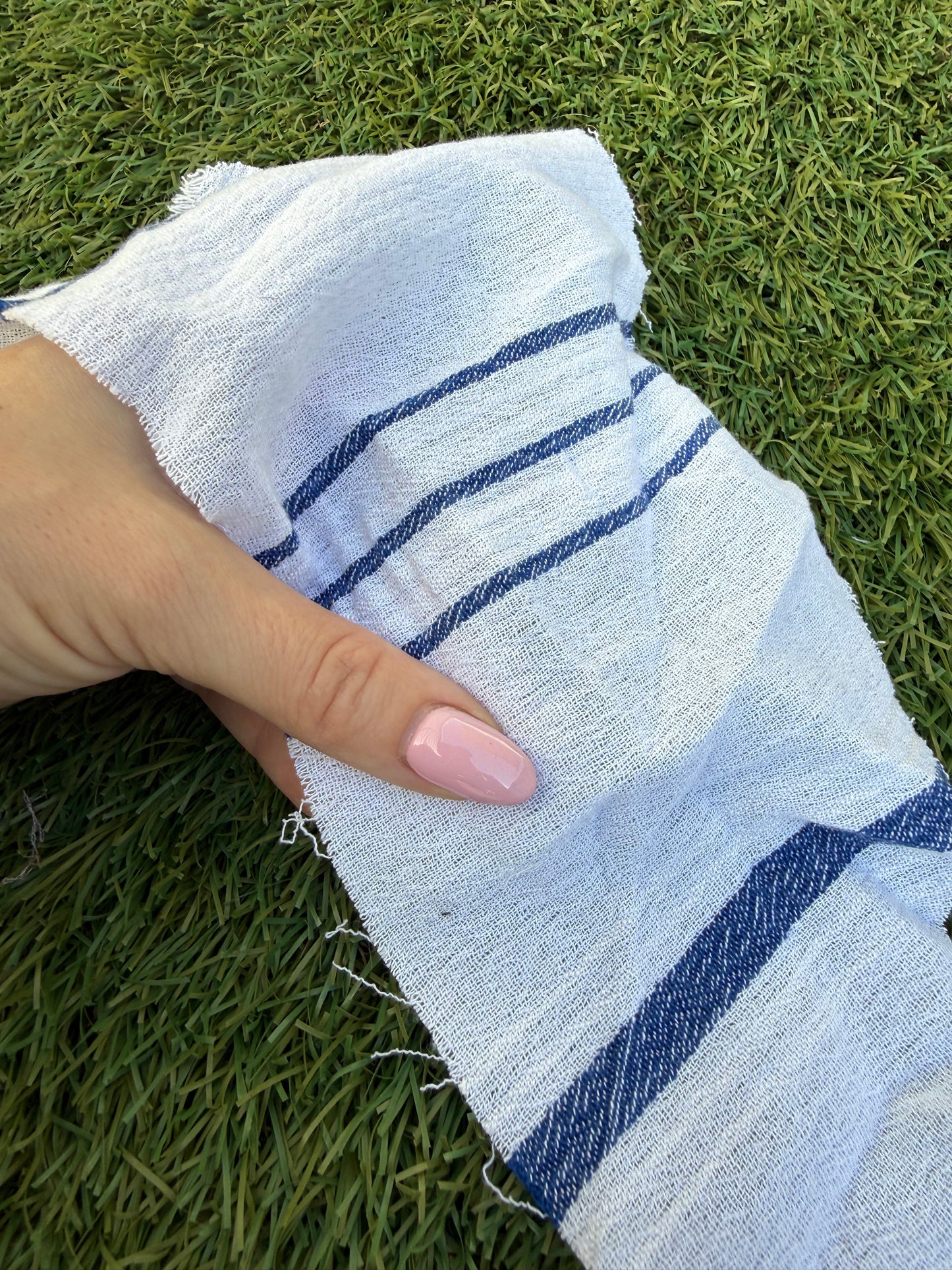 White Blue Thin Stripe Cotton Gauze "Sea Tea"