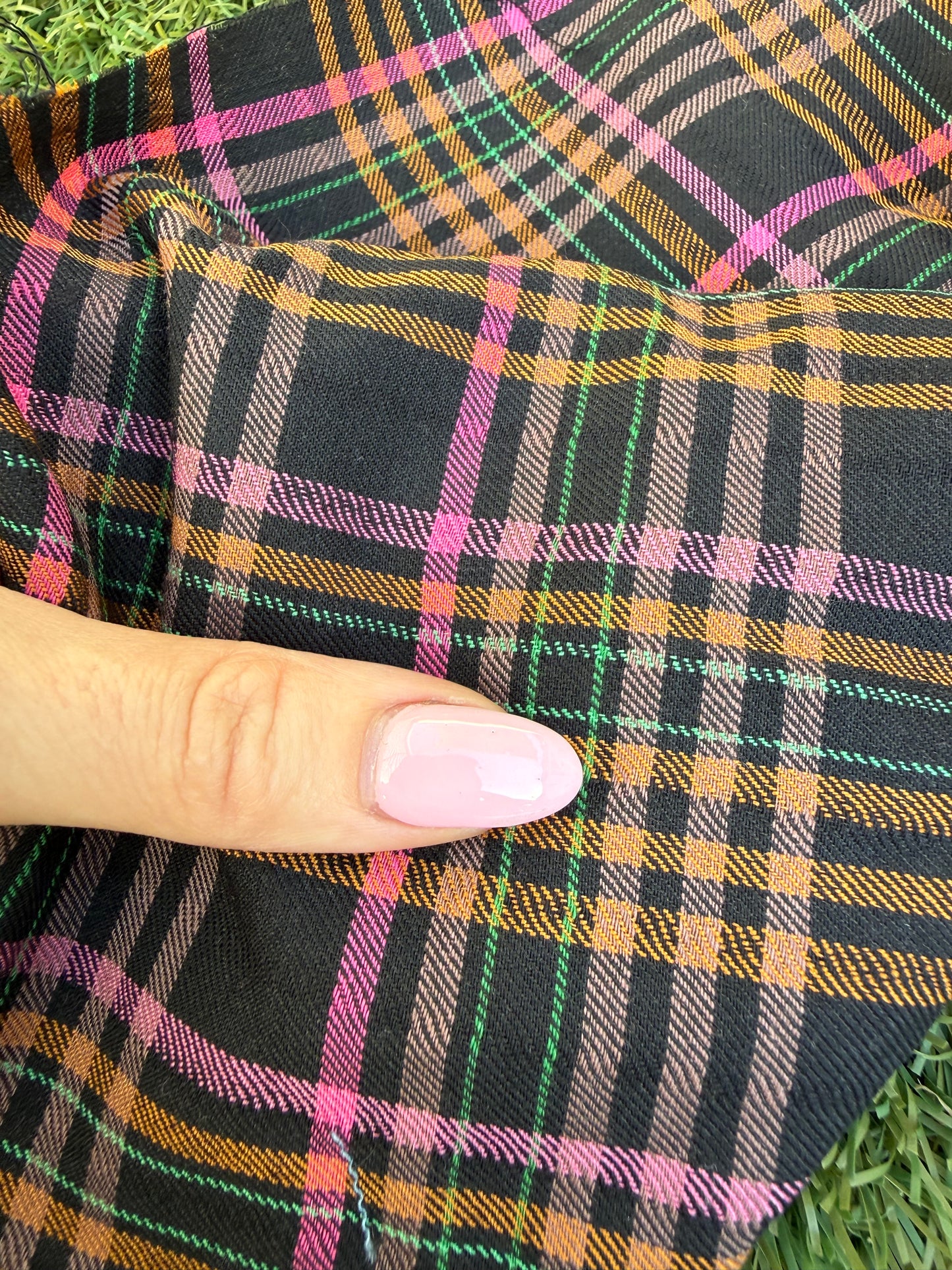 Black Pink Orange Plaid Cotton Woven "Mosh Skirt"