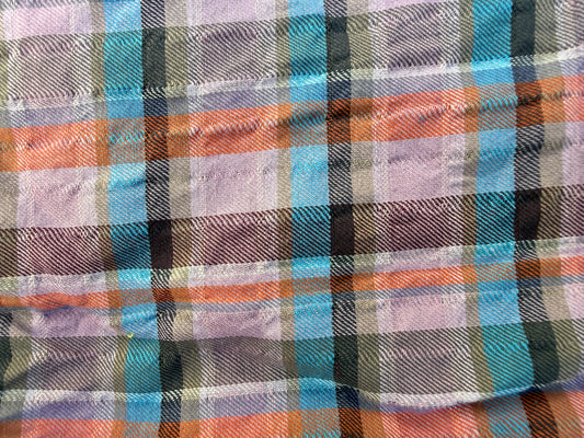 Purple Orange Blue Plaid Cotton Seersucker Texture Woven "Purple Valentine"