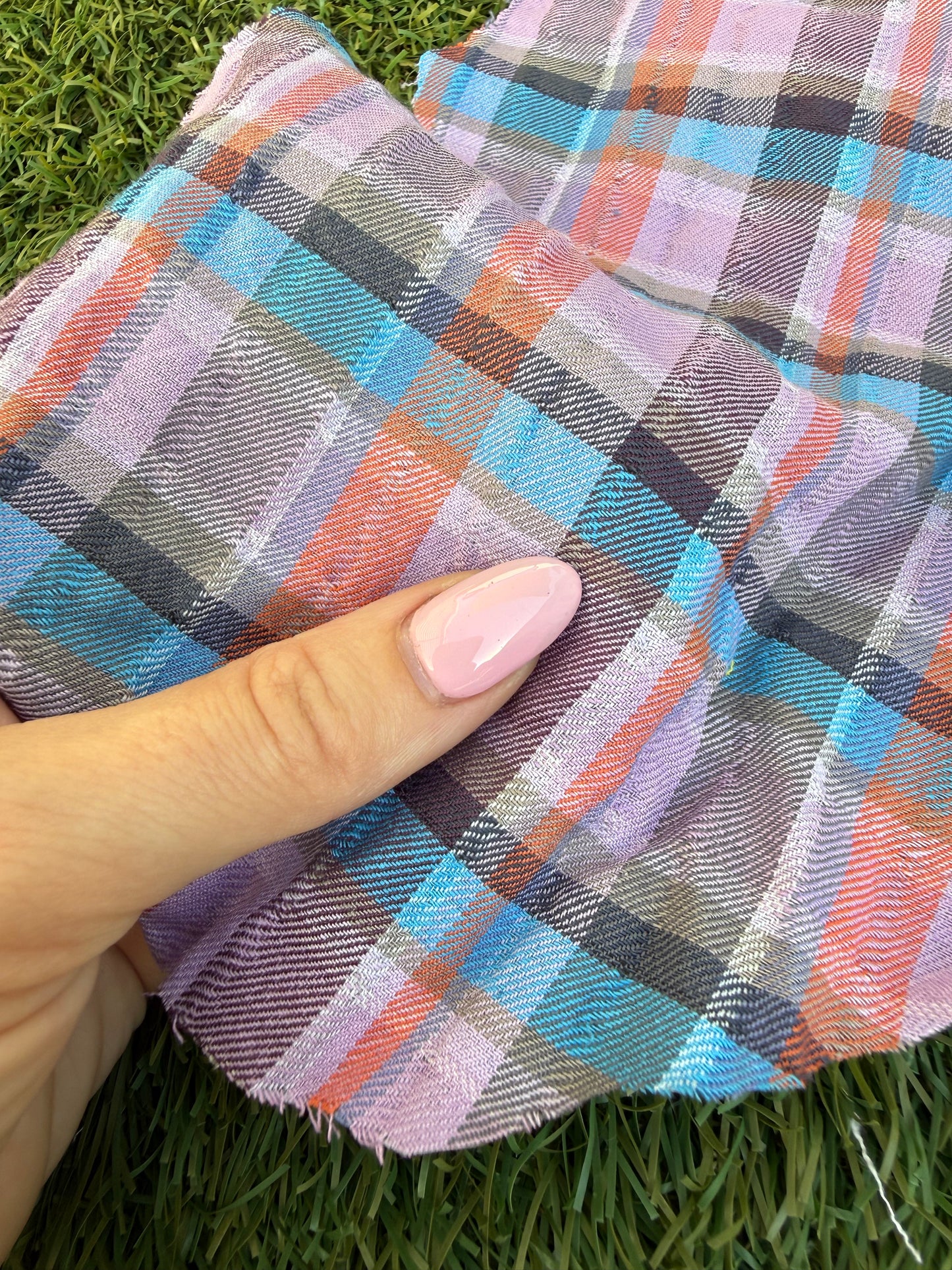 Purple Orange Blue Plaid Cotton Seersucker Texture Woven "Purple Valentine"