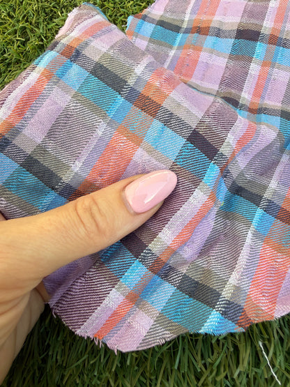 Purple Orange Blue Plaid Cotton Seersucker Texture Woven "Purple Valentine"