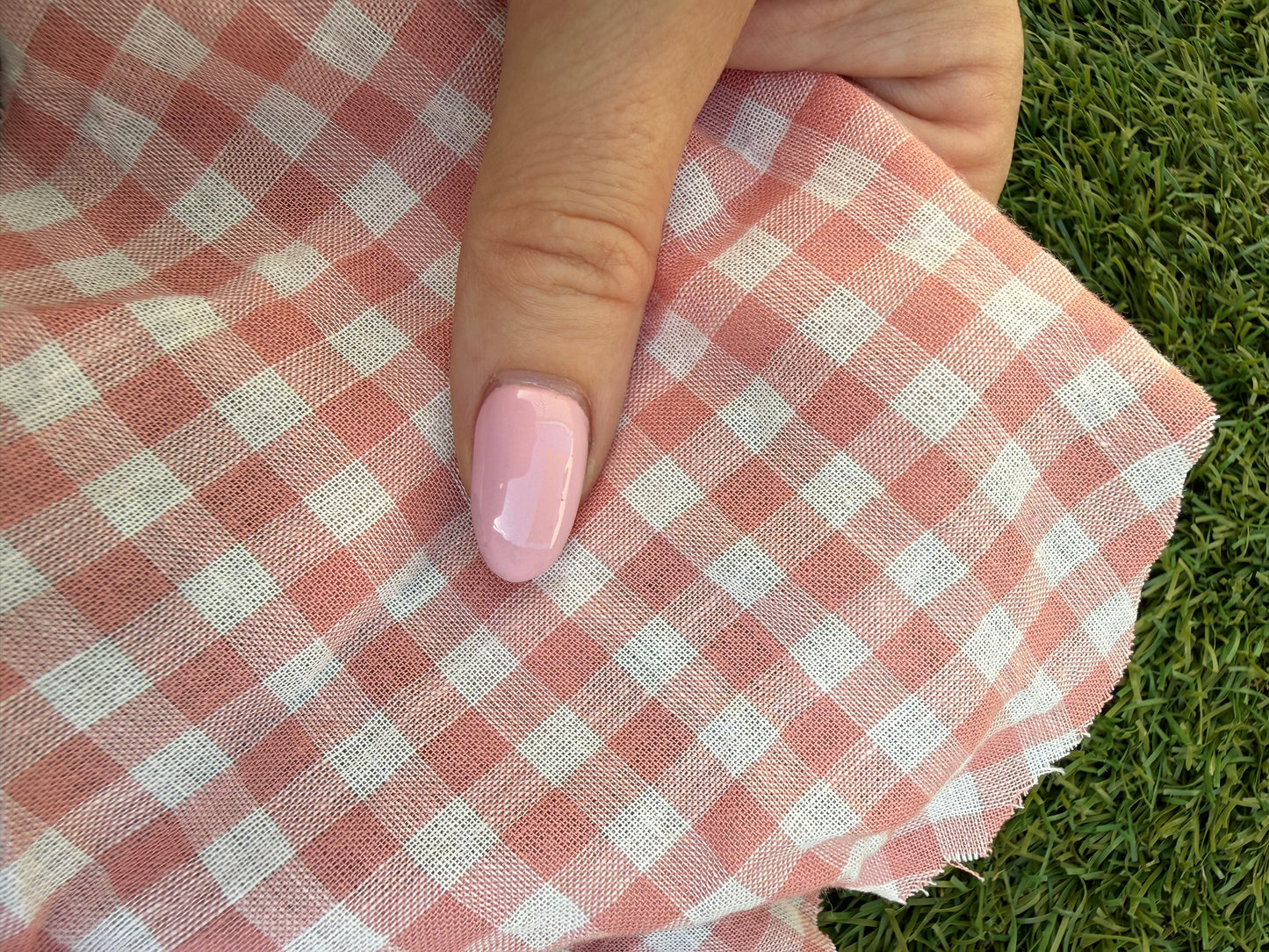 White Pink Gingham Plaid Cotton Voile Woven "Pinky Promise"