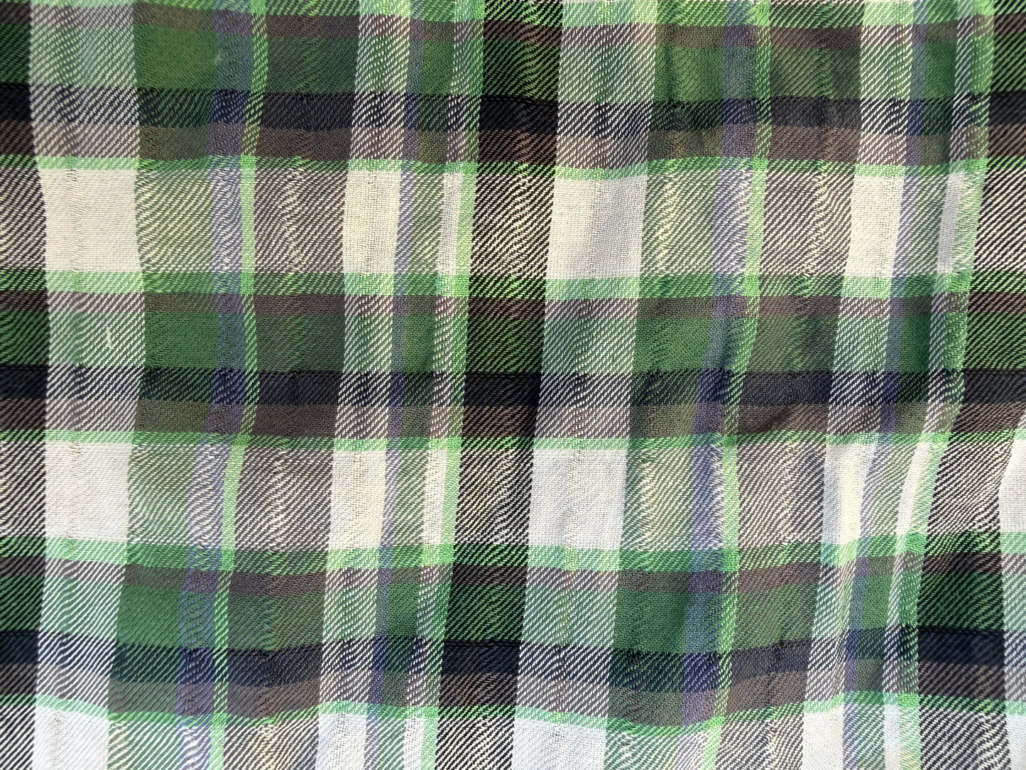 Green White Blue Plaid Cotton Seersucker Texture Woven "I See A Hawk"