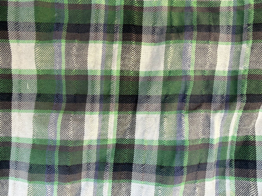 Green White Blue Plaid Cotton Seersucker Texture Woven "I See A Hawk"